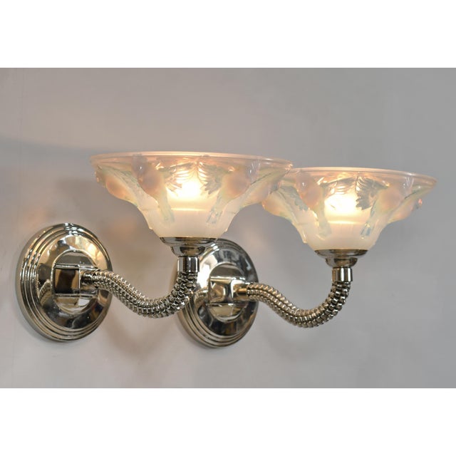 Blue Pair of French Opalescent Art Deco Wall Sconces by Boris Lacroix 1930s France - 2 Pairs Available For Sale - Image 8 of 16