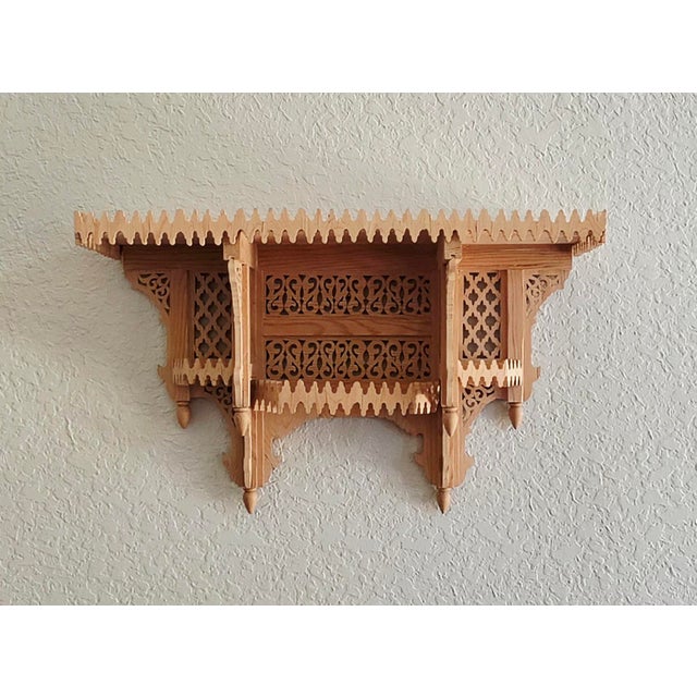 Handmade Moroccan Carved Wall Shelf – Natural Wood Finish For Sale In Orlando - Image 6 of 12