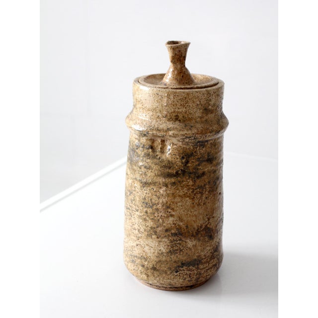 Sand Vintage 1970s Handmade Studio Pottery Lidded Jar For Sale - Image 8 of 15