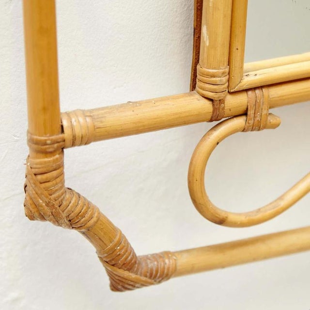 1960s Mid-Century Modern French Rivera Handcrafted Bamboo Rattan Mirror, 1960 For Sale - Image 5 of 12