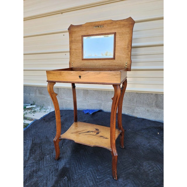 Brown Vintage Marquetry Inlaid Vanity /and Mirror For Sale - Image 8 of 9
