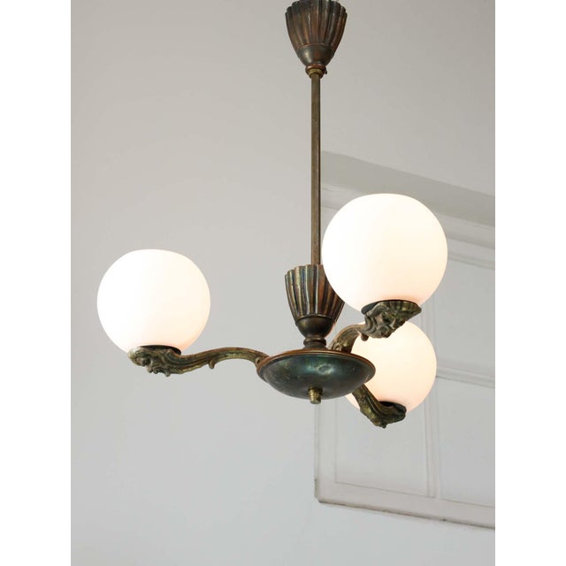 Metal Art Deco French Brass Figural Chandelier, 1930 For Sale - Image 7 of 18