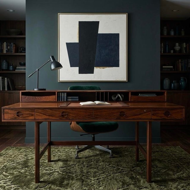 Incredible Peter Lovig Nielsen designed rosewood desk for Dansk Designs, Denmark dated 1970. Book matched rosewood...