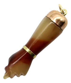 1920s Reddish Brown Celluloid Figa With 9k Gold Cap and 14k Gold Bail