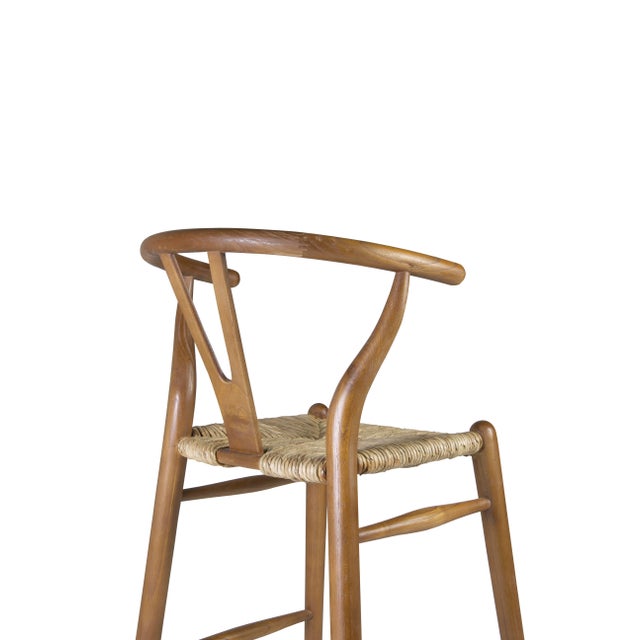 New Handmade Armchair Counter Stool in Mindi Wood and Rattan For Sale - Image 4 of 8