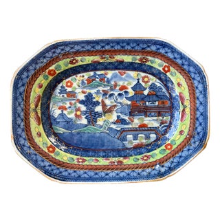 19th C Japanese Imari Porcelain Plater Featuring Pagodas, Moths, and Junk Ships With Historic Staple Repairs | Late Edo–Early Meiji, Circa 1860–1885 For Sale