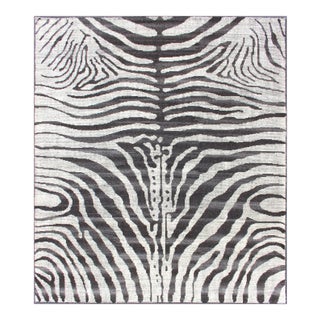 Large Black and White Zebra Design Distressed Modern Rug For Sale