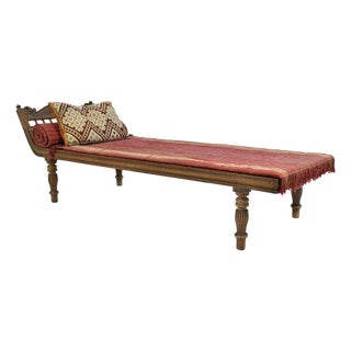 Teak and Cane Colonial Chaise Lounge For Sale