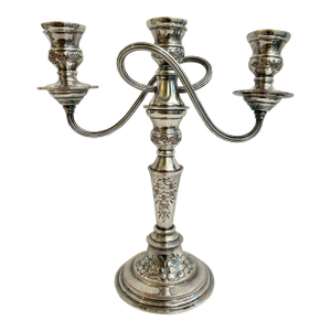 Vintage Silver Over Copper Hand Chased Three Arm Candelabra Made in England
