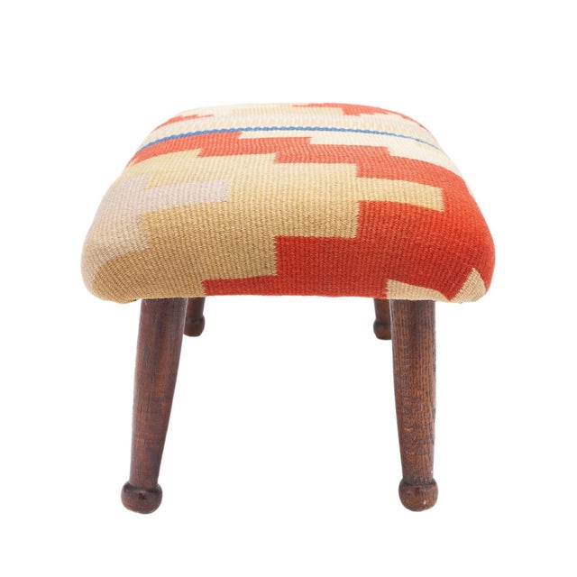 English English Upholstered Footstool on Turned Oak Legs, C. 1850-1900 For Sale - Image 3 of 12
