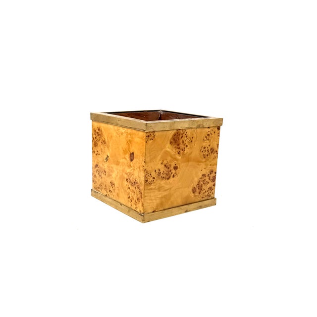 Hollywood Regency Burl and Brass Plant Pot, Vivai del Sud, Italy, 1970s For Sale - Image 6 of 9
