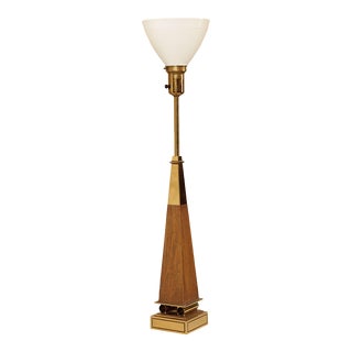 Stiffel Mid Century Brass & Walnut Obelisk Table Lamp For Sale