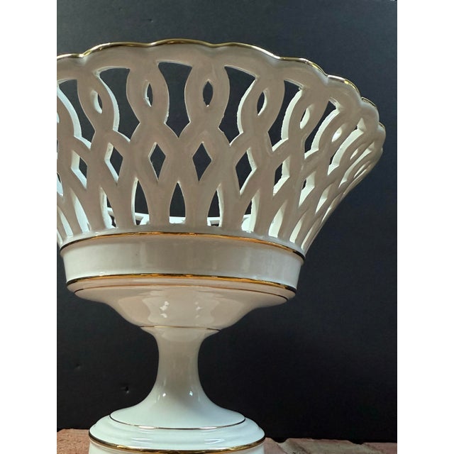 Vintage Italian Ceramic White Reticulated Pedestal Basket Fruit Bowl / Compote For Sale - Image 9 of 11