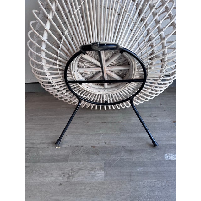 1950s White Raton and Bamboo Lounge Chair Attributed to Janine Abraham & Dirk Jan Rol France Wrought 1950s For Sale - Image 5 of 7
