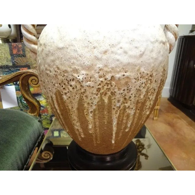 Fantoni Large Italian Drip Glaze Pottery Lamp With Twisted Handles Attributed to Fantoni For Sale - Image 4 of 11