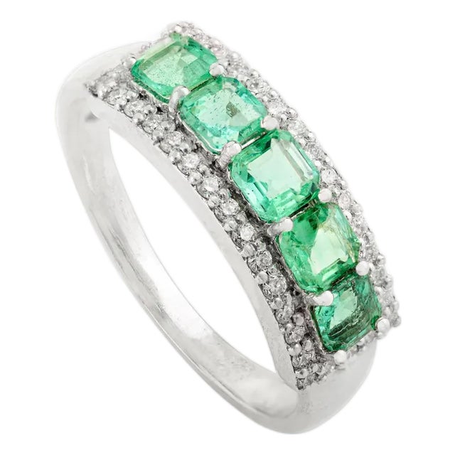 14k Gold Square Cut Emerald Bridal Stacking Band With Real Diamonds Ring Size 6 For Sale
