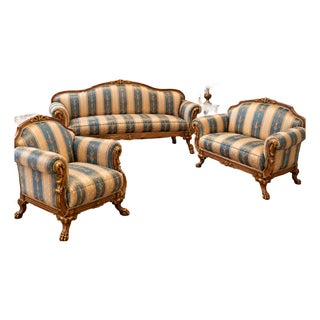 Vintage Italian Import Galimberti Lino 3p Rococo Sofa Couch Loveseat Armchair Set For Sale