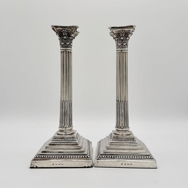 Victorian Sterling Silver Corinthian Column Candlesticks, 1895, Set of 2 For Sale - Image 10 of 10