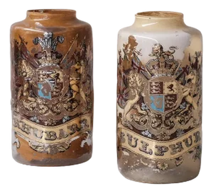 Antique English Glass Apothecary Pots, Set of 2