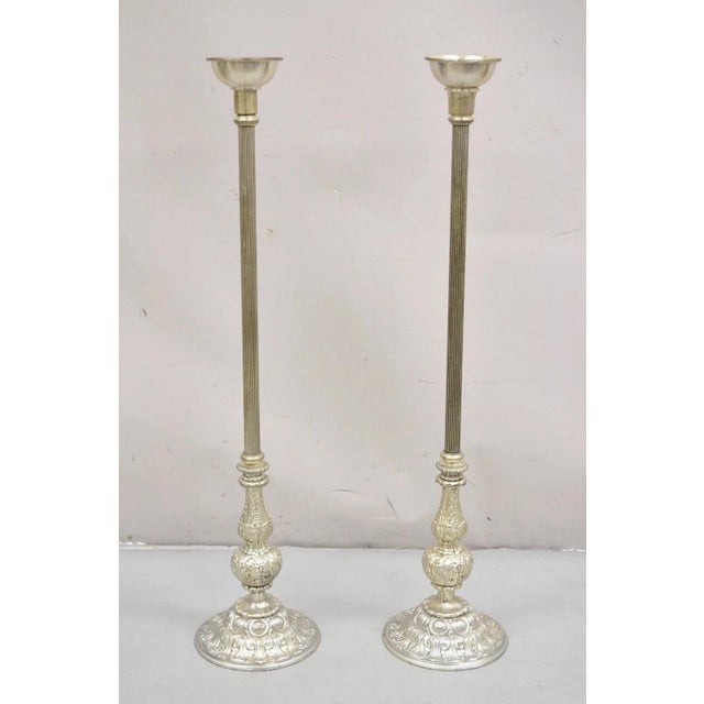 Vintage 43" Tall Baroque Silver Plated Collapsible Floor Candlesticks in Box For Sale - Image 15 of 15