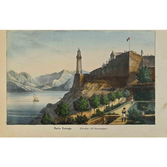 Porto Ferrajo is a hand colored lithograph realized in 1864. Good conditions. The artwork belongs to the Suite Uses and...