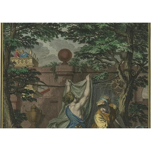 Bathsheba Bathing – Antique Hand-Coloured Engraving after Picart, 1727–1738 This striking hand-coloured engraving depicts...