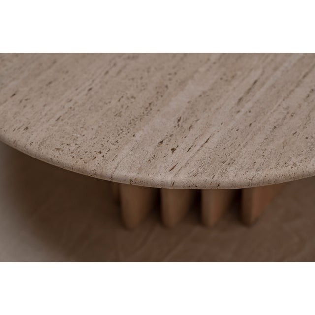 1970s Mid-Century Modern Coffee Table in Oak and Travertine, 1970s For Sale - Image 5 of 11