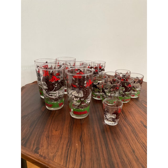 Vintage Hazel Atlas "Fox Hunt" Glassware Set - Mixed Sizes - 15 Pieces For Sale - Image 10 of 10