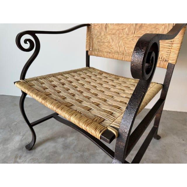 1990s Organic Modern Hand-Wrought Iron and Woven Raffia Armchair For Sale - Image 12 of 12