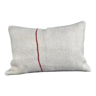 Turkish Hemp Pillow Cushion Natural Beige Red Pillow Cushion Cover 16" x 24" For Sale