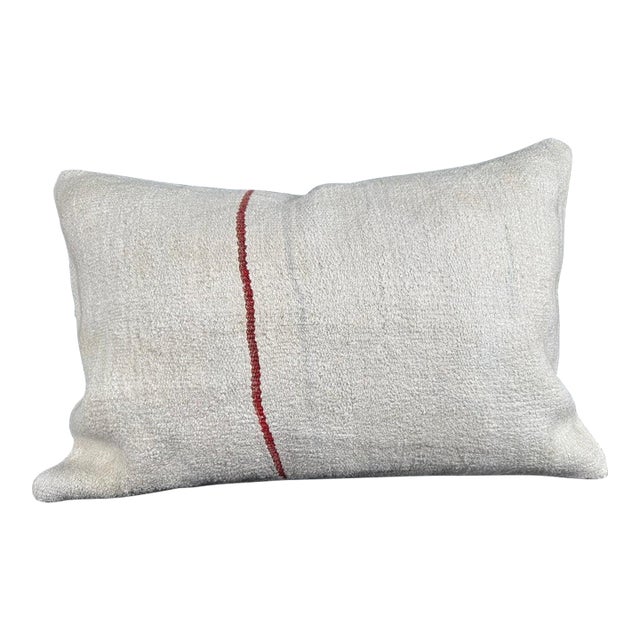 Turkish Hemp Pillow Cushion Natural Beige Red Pillow Cushion Cover 16" x 24" For Sale
