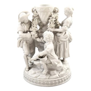 French Biscuit Porcelain Centrepiece Group with Floral Garlands, 1800s For Sale