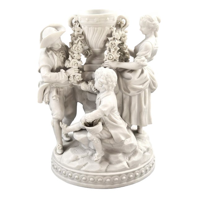 French Biscuit Porcelain Centrepiece Group with Floral Garlands, 1800s For Sale
