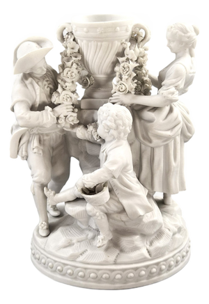 French Biscuit Porcelain Centrepiece Group with Floral Garlands, 1800s