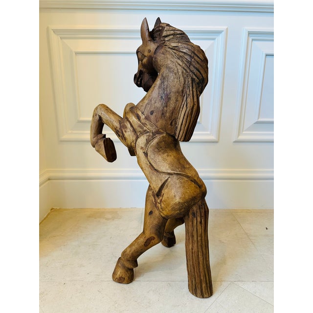 Mid 20th Century Vintage 28” Handcarved Wood Horse Sculpture For Sale - Image 5 of 11