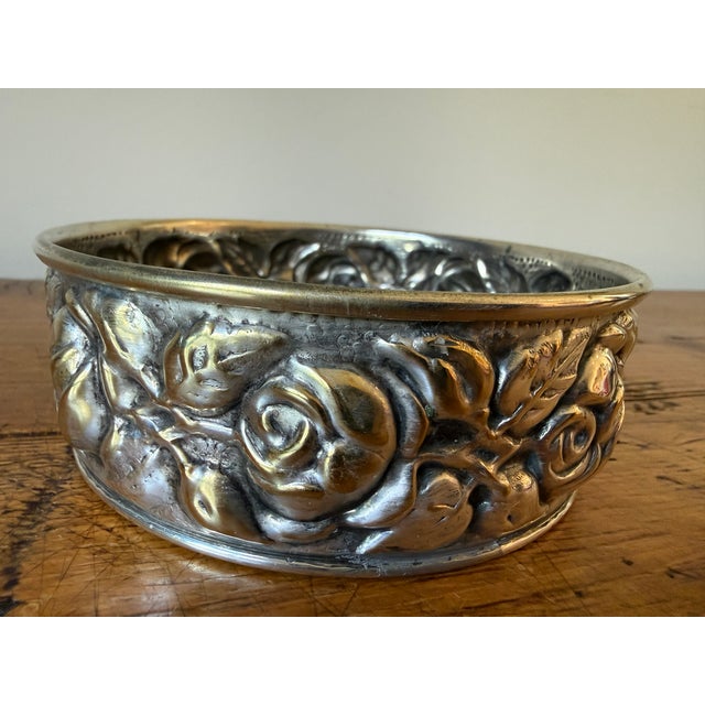 Vintage El De Uberti Repousse Silverplate Wine Coaster, Floral, Italy For Sale - Image 4 of 7