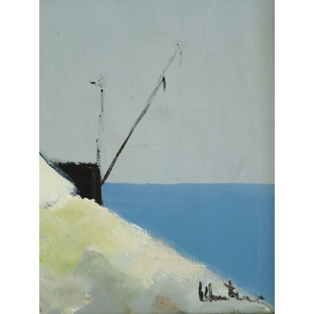 Mid-Century Modern 'Cliffside Houses' Swedish Original Coastal Landscape Oil Painting, Framed For Sale - Image 10 of 13