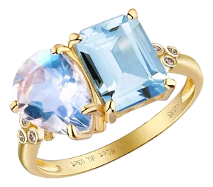 Kai Fortune Aquamarine Rainbow Moonstone Diamond Toi Et Moi Ring in 14k Solid Gold, Size 6