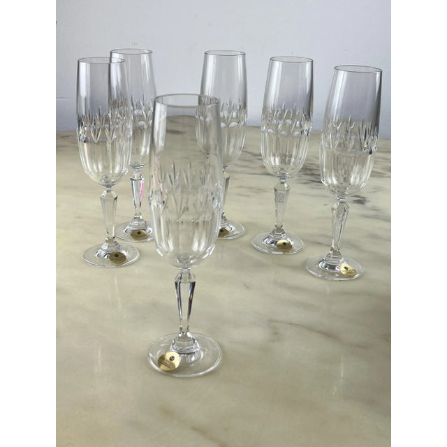 Vintage Champagne Glasses in Bohemian Crystal, 1980s, Set of 6 For Sale - Image 3 of 7
