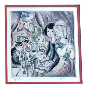 1930’s Deco Miley Possez Original Colored Etching Framed