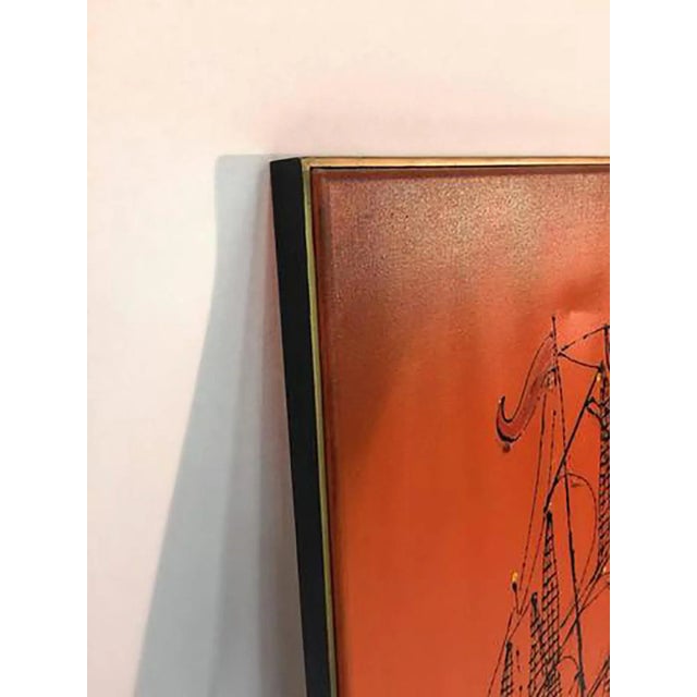 1960s 1960s Brutalist Bright Orange Pirates Galleon Oil Painting For Sale - Image 5 of 9