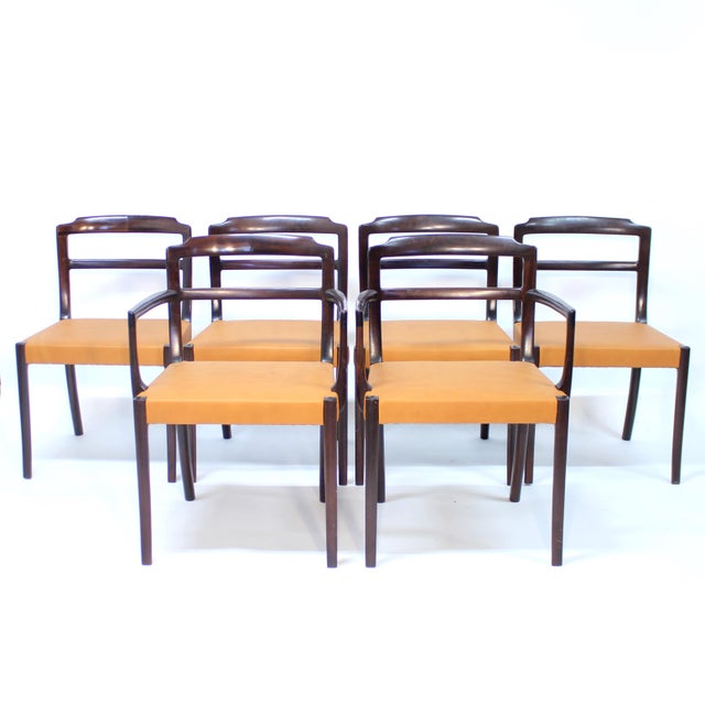 Mid-Century Modern Danish Leather and Mahogany Dining Chairs by Ole Wanscher for Cado, 1960s, Set of 6 For Sale - Image 3 of 18