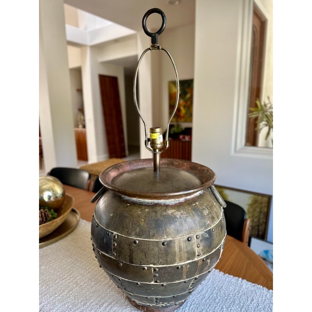 Chapman Manufacturing Company Huge Vintage Chapman Patchwork Metal Lamp For Sale - Image 4 of 12