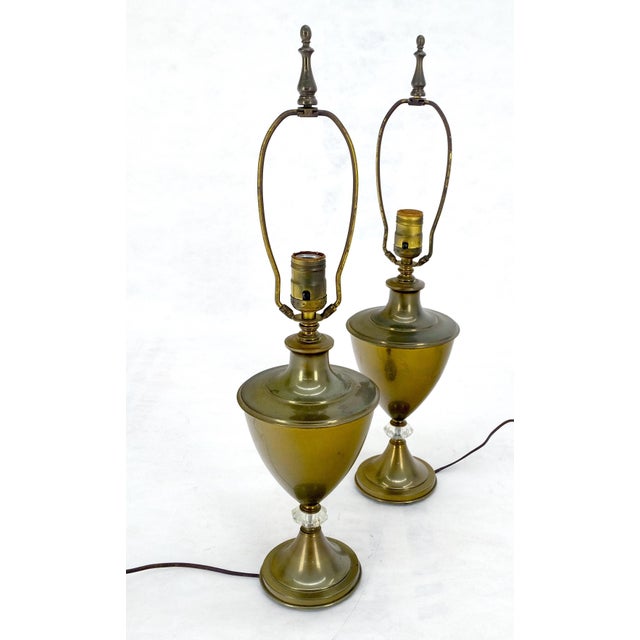 Pair of Urn Cup shape Brass Table Lamps c1940s For Sale - Image 9 of 10