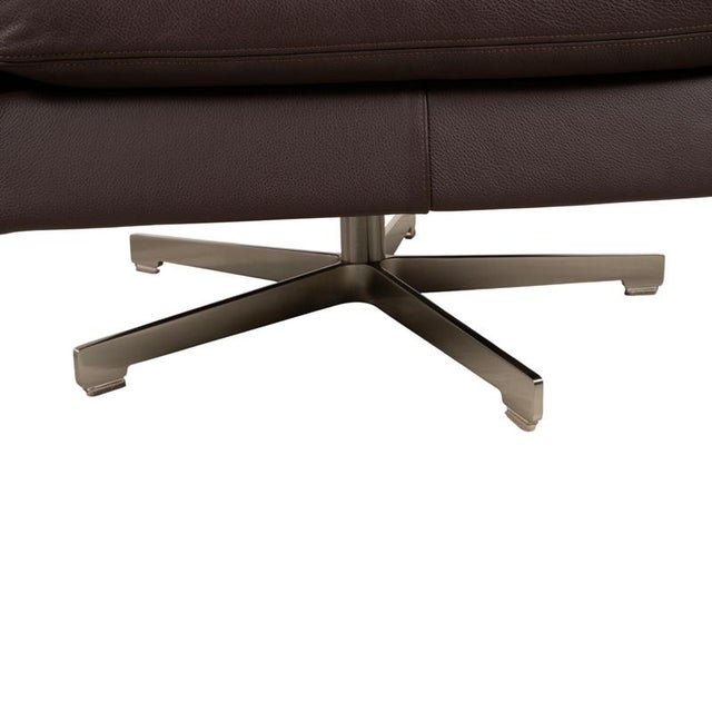 Flexform Boss Leather Armchair Brown Swivel Chair Manual Function For Sale - Image 6 of 13