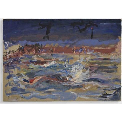 Modern Eliane Diverly, Sea, Oil Painting on Wooden Panel, Mid-20th Century For Sale - Image 3 of 3