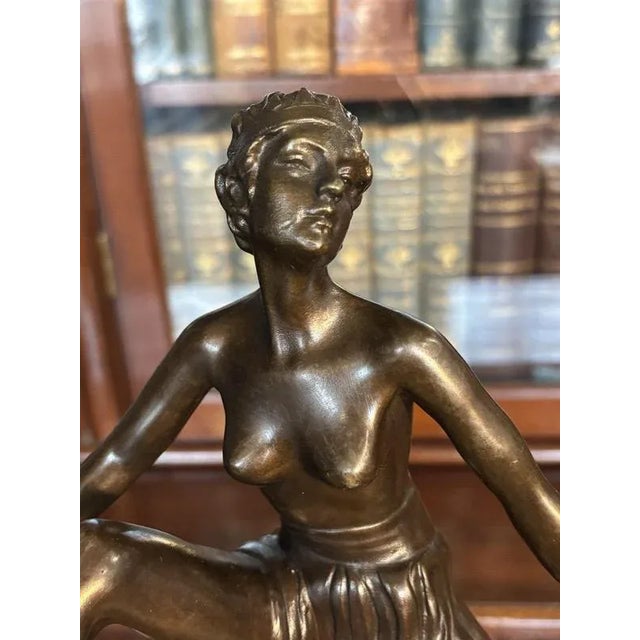 Large Art Deco Style Bronze and Marble Figurine For Sale - Image 4 of 5