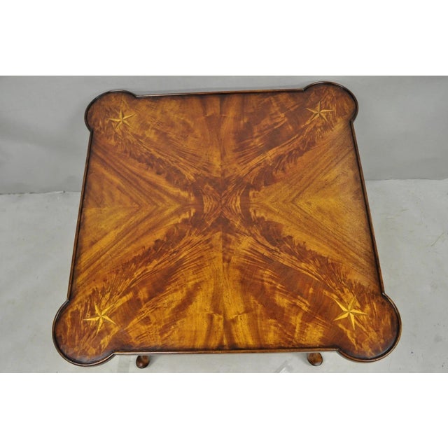 Contemporary Italian Regency Style Star Inlay Cabriole Leg Burl Wood Game Table. Circa 21st Century, Imported, Pre-owned....