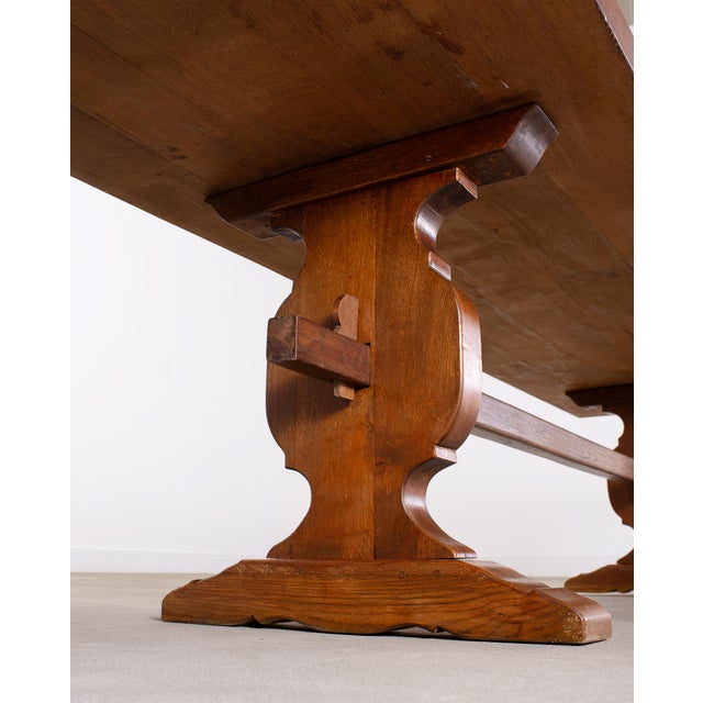Country French Provincial Oak Farmhouse Trestle Dining Table 10 Ft For Sale - Image 9 of 18