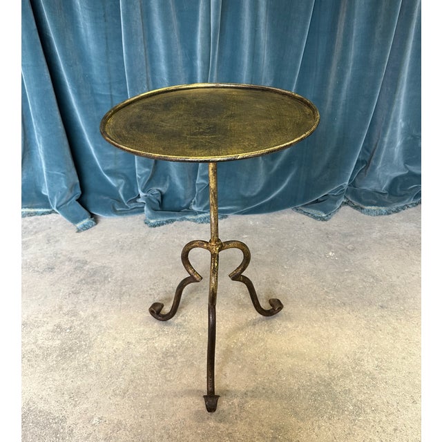 Spanish Spanish Gilt Iron Side Table on an Elevated Tripod Base For Sale - Image 3 of 12